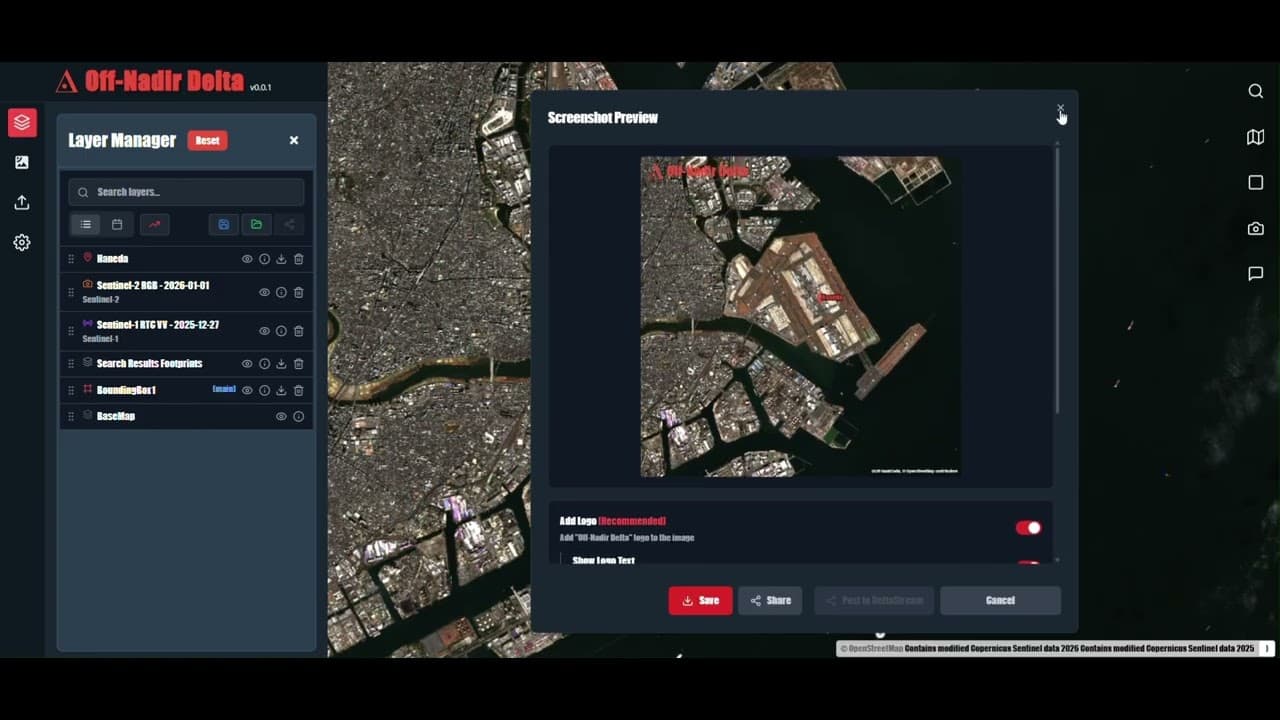 Off-Nadir Delta demo — satellite area monitoring platform