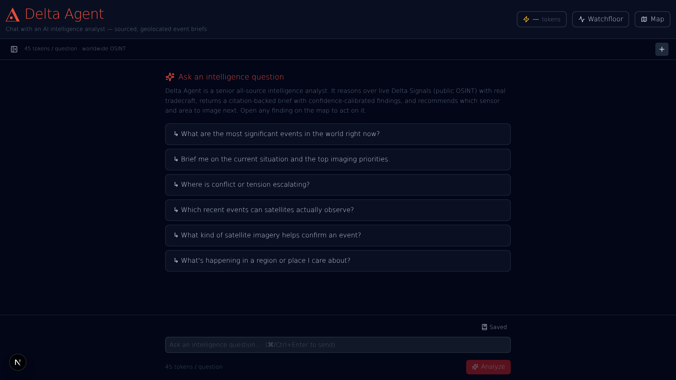 Delta Agent: ask in plain language, get a citation-backed intelligence brief.